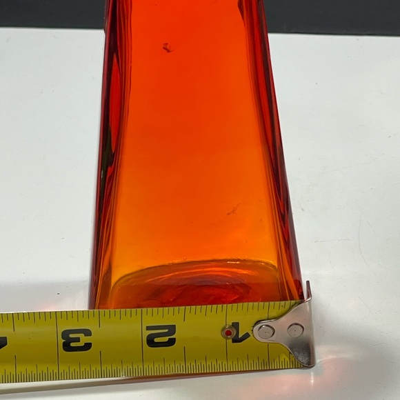 Vtg 1970s Rainbow Orange Hand Blown Glass/Vase (T43) - Picture 3 of 6